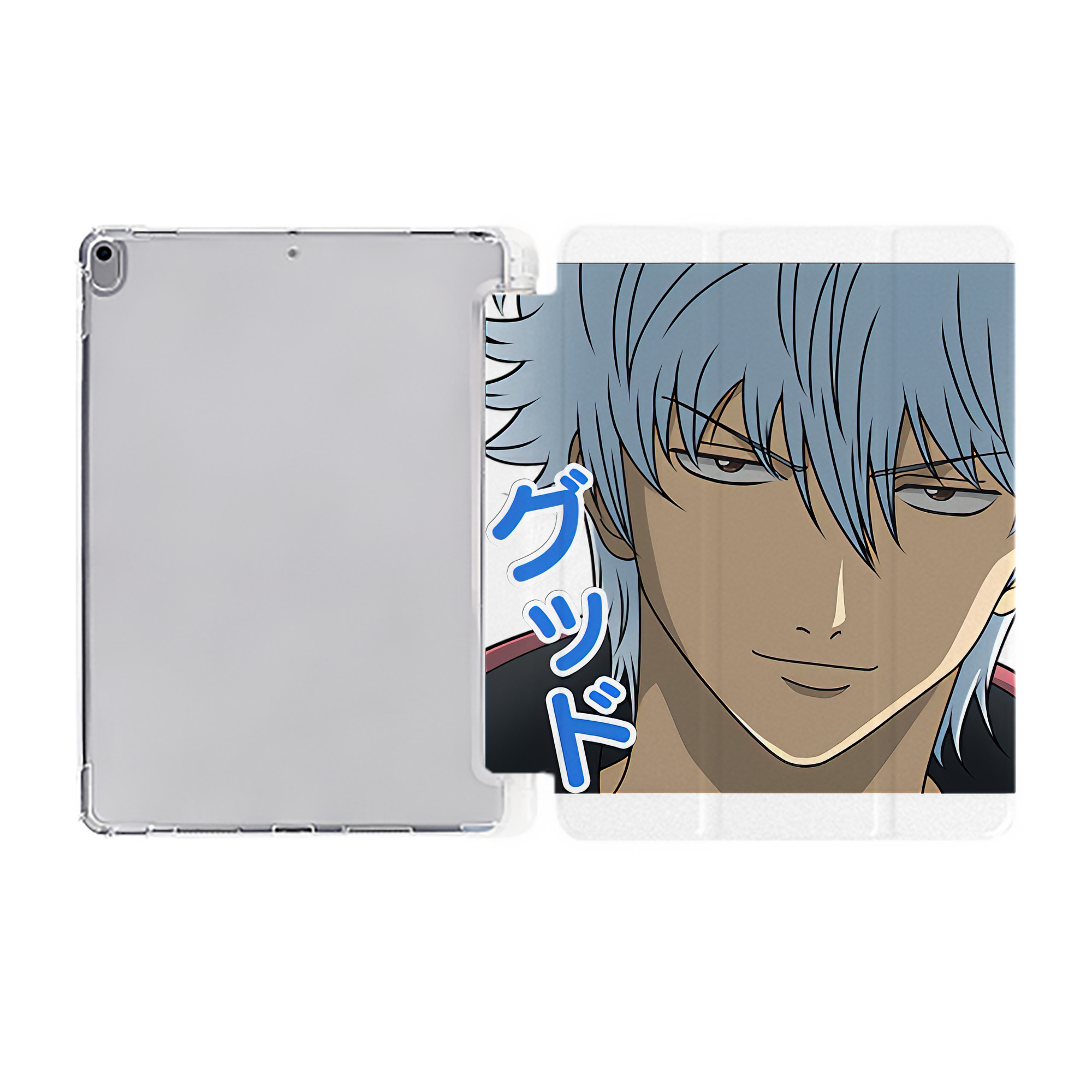 ぎんたま 坂田銀時（さかたぎんとき） 神楽 志村新八（しむら しんぱち） GINTAMA Sakata Gintoki Kagura Shimura Shinpachi IPad ケース ペン収納付き 三つ折りスタンド PUレザー×シリコン 対応機種9.5/10.5/10.9インチ